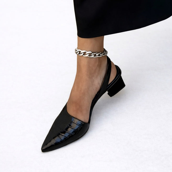 Josefine | Slingback Pumps Dame Spidst Hæl Krokodille