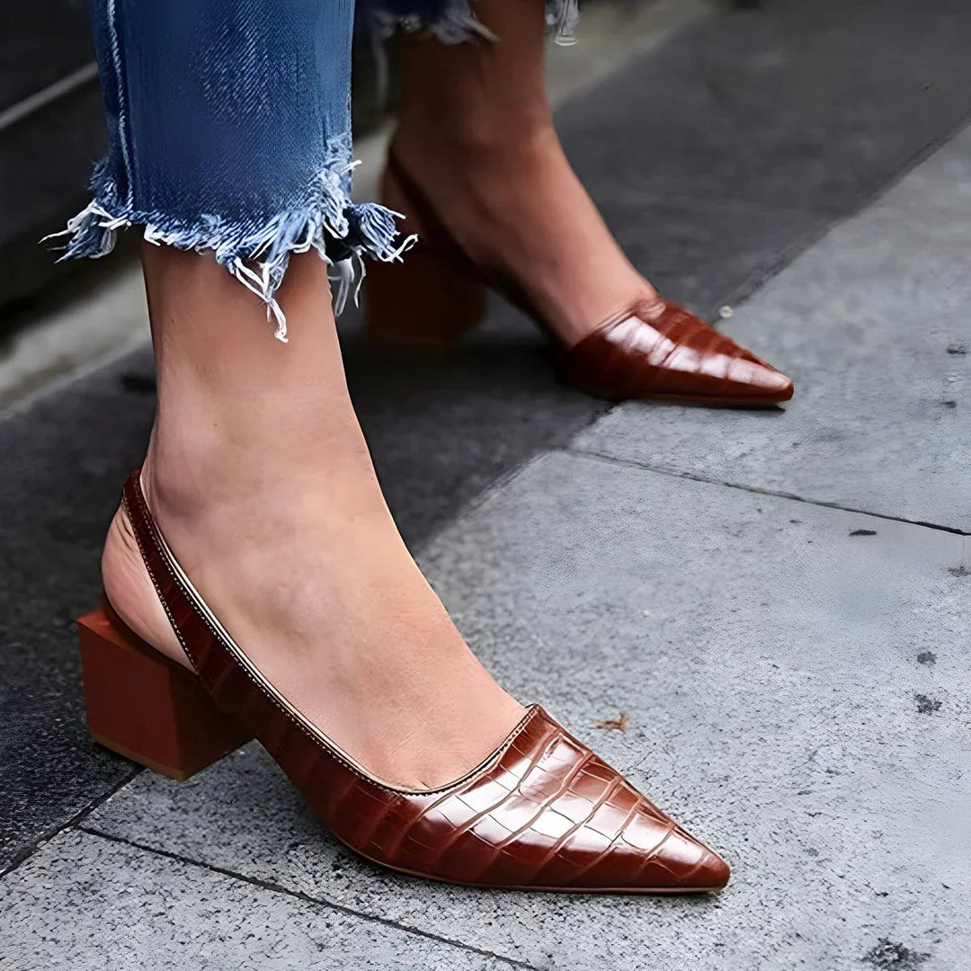 Josefine | Slingback Pumps Dame Spidst Hæl Krokodille