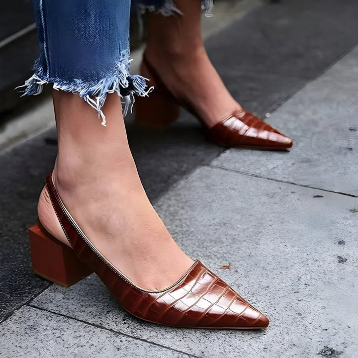 Josefine | Slingback Pumps Dame Spidst Hæl Krokodille