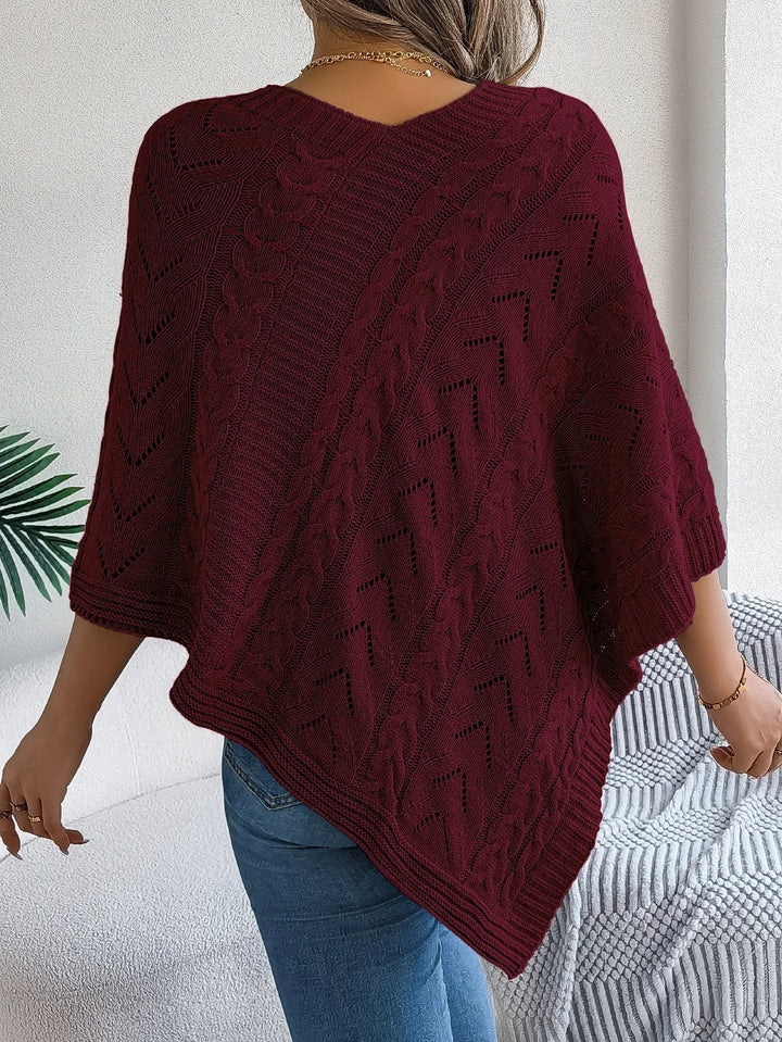 Josefine | Strikket Poncho Dame Kabelstrik Asymmetrisk