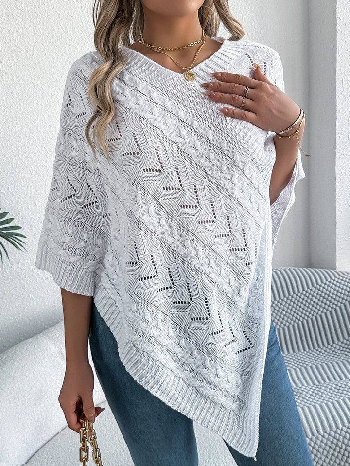 Josefine | Strikket Poncho Dame Kabelstrik Asymmetrisk