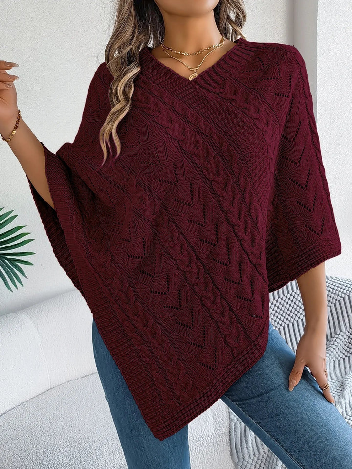 Josefine | Strikket Poncho Dame Kabelstrik Asymmetrisk