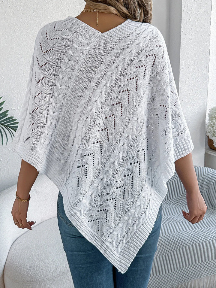 Josefine | Strikket Poncho Dame Kabelstrik Asymmetrisk