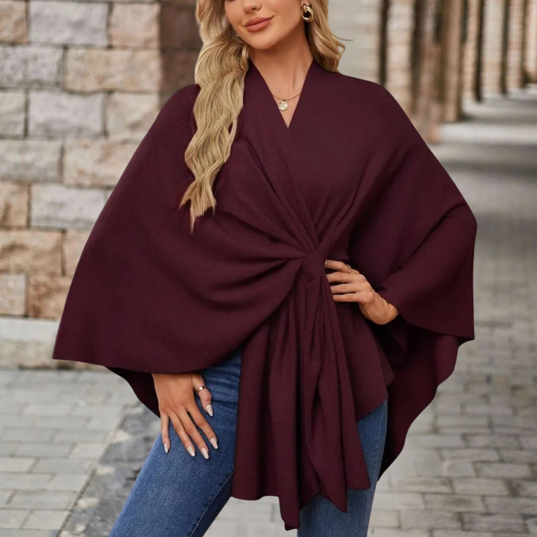 Karla | Poncho Jakke Dame med Knude V-udskæring