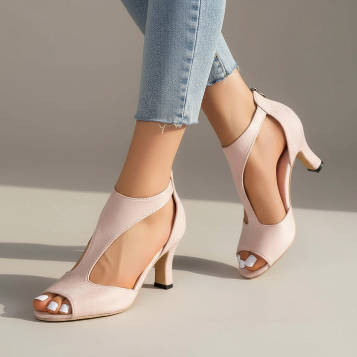 Karla | Stiletter Dame Peep Toe Ruskind Blokhæl