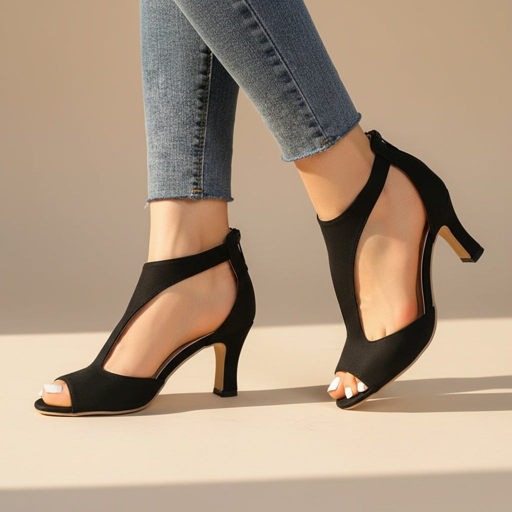 Karla | Stiletter Dame Peep Toe Ruskind Blokhæl