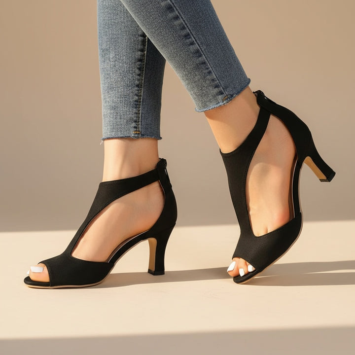 Karla | Stiletter Dame Peep Toe Ruskind Blokhæl