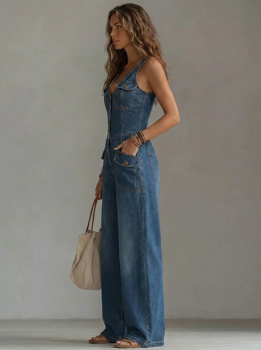 Katrine | Denim Jumpsuit Dame Vide Ben Dyb V-hals