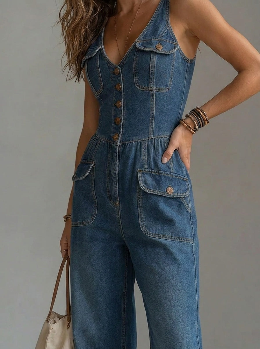 Katrine | Denim Jumpsuit Dame Vide Ben Dyb V-hals