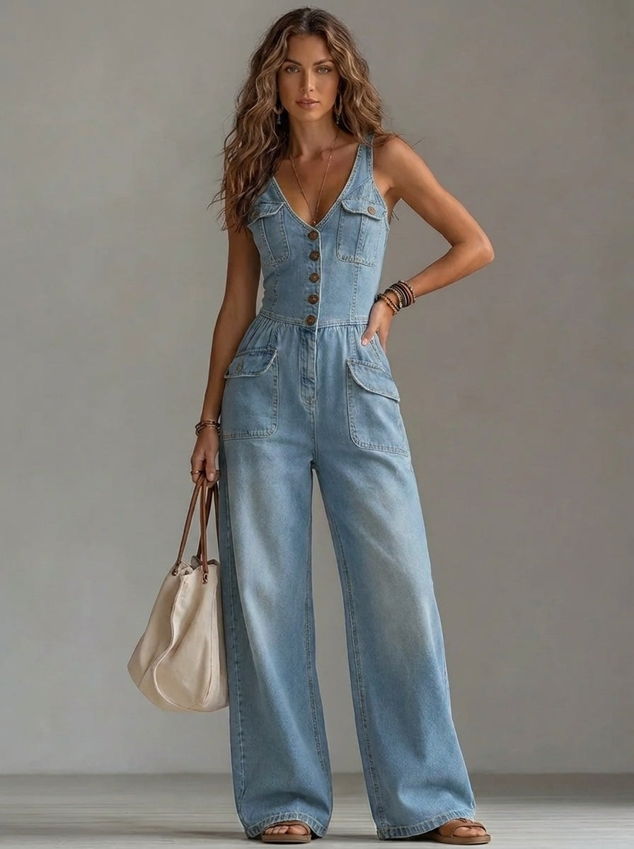 Katrine | Denim Jumpsuit Dame Vide Ben Dyb V-hals