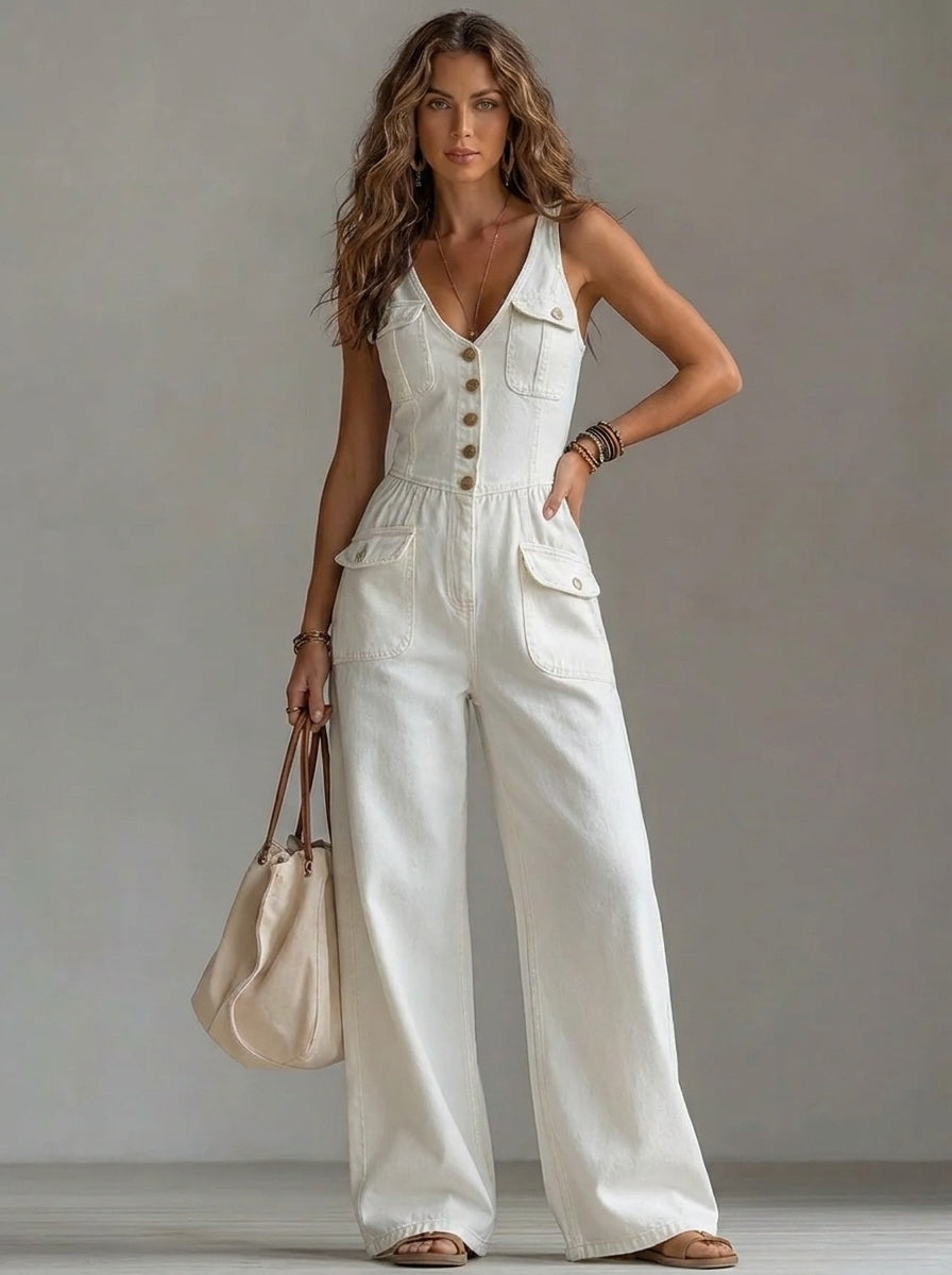 Katrine | Denim Jumpsuit Dame Vide Ben Dyb V-hals