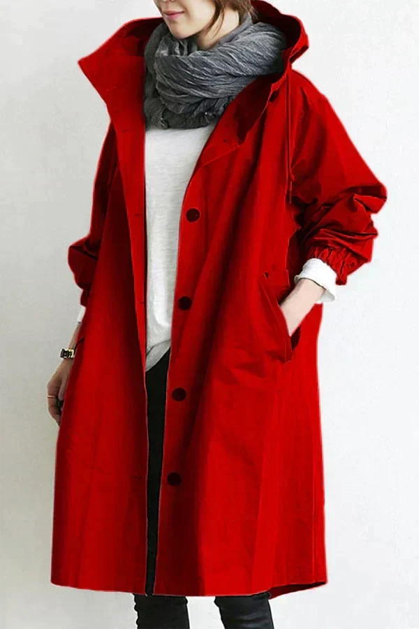 Katrine | Regnfrakke Dame med Hætte Oversize Lang