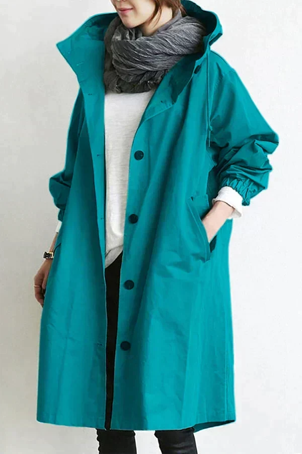 Katrine | Regnfrakke Dame med Hætte Oversize Lang