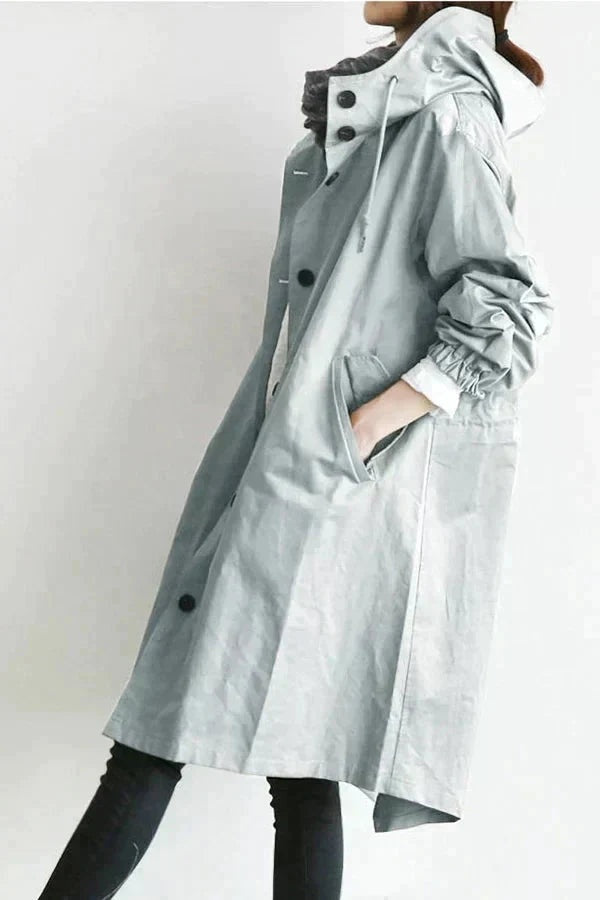 Katrine | Regnfrakke Dame med Hætte Oversize Lang