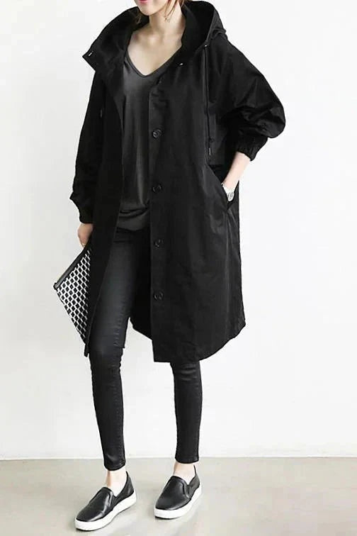 Katrine | Regnfrakke Dame med Hætte Oversize Lang