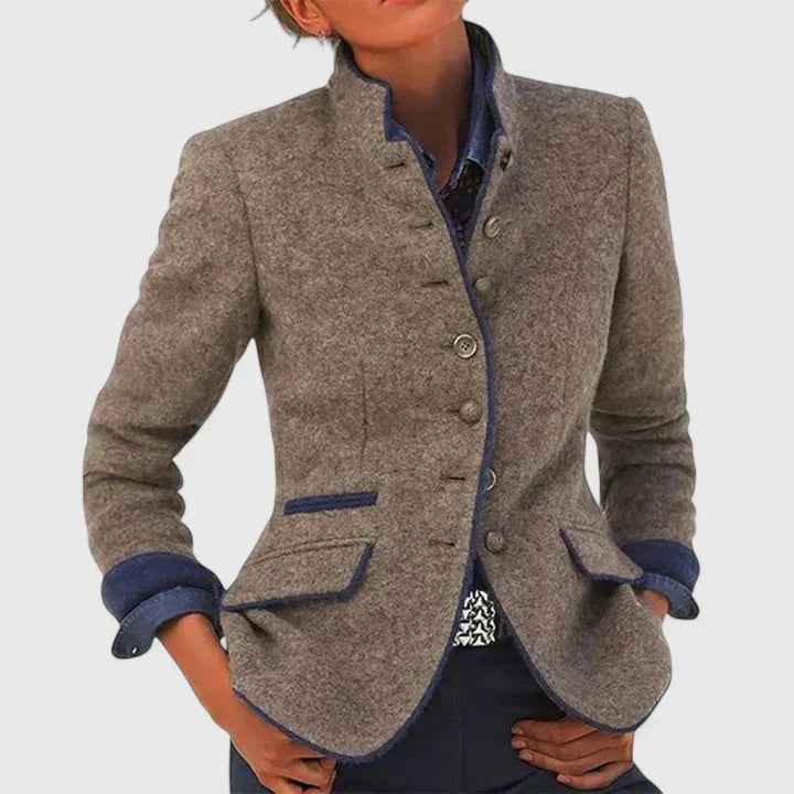 Kirsten | Blazer Dame Uld Ståkrave Kontrastpiping