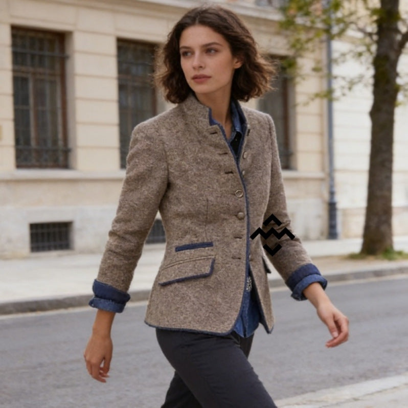 Kirsten | Blazer Dame Uld Ståkrave Kontrastpiping