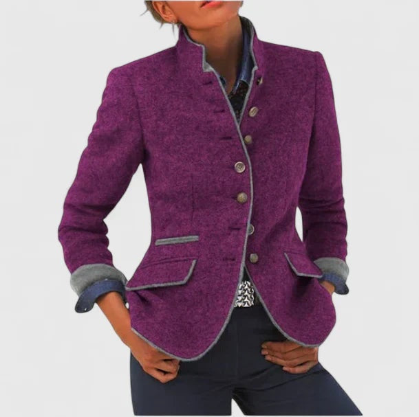 Kirsten | Blazer Dame Uld Ståkrave Kontrastpiping