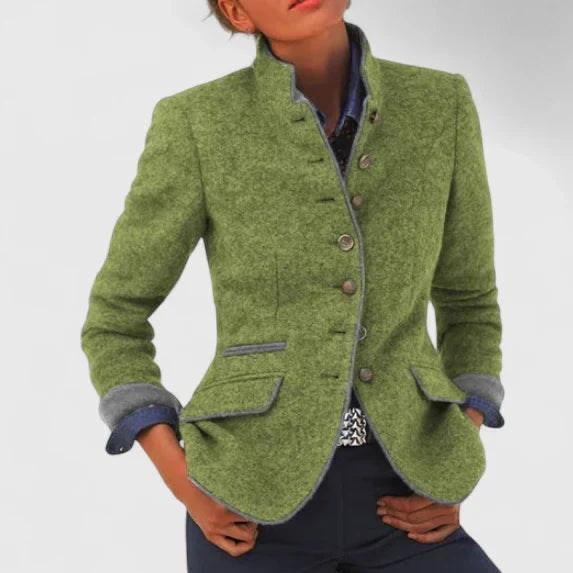 Kirsten | Blazer Dame Uld Ståkrave Kontrastpiping