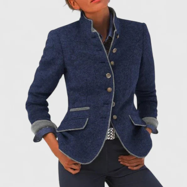 Kirsten | Blazer Dame Uld Ståkrave Kontrastpiping