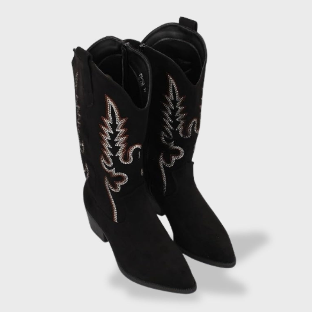 Liv | Cowboy Støvler Dame Ruskind Høj Skaft Broderi