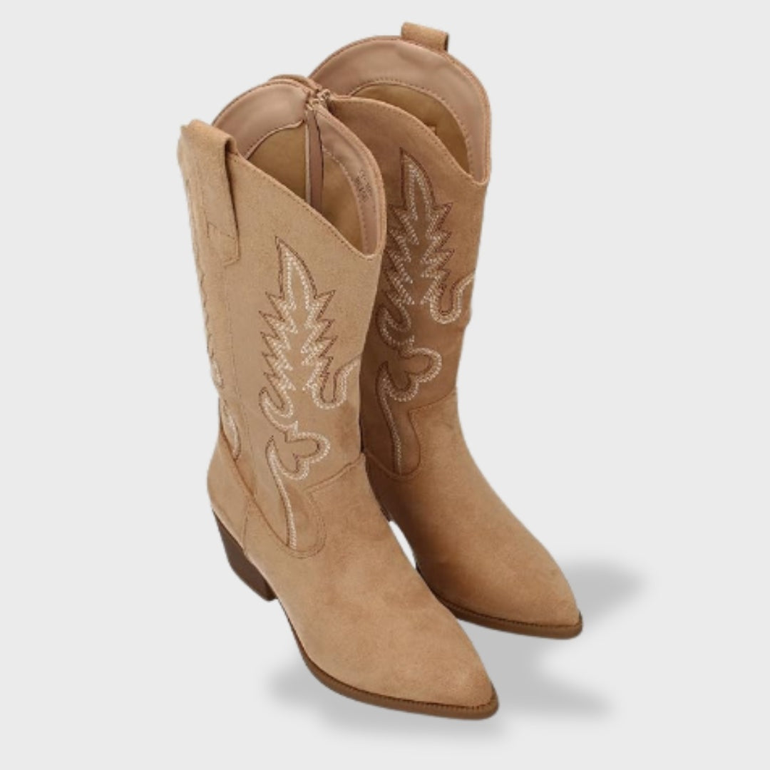 Liv | Cowboy Støvler Dame Ruskind Høj Skaft Broderi