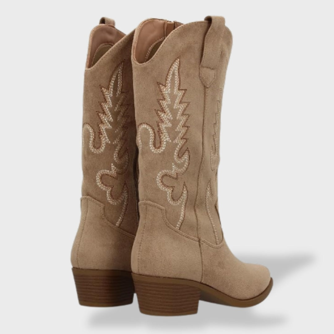 Liv | Cowboy Støvler Dame Ruskind Høj Skaft Broderi