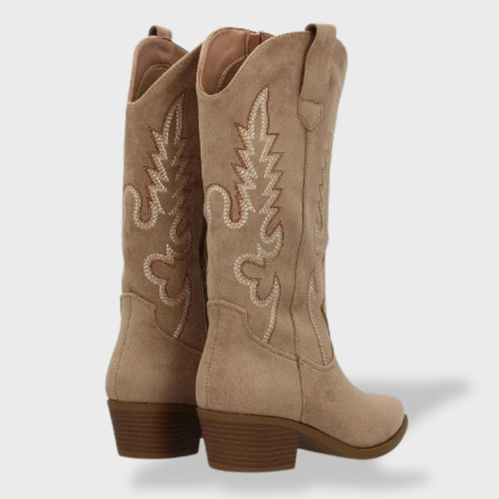Liv | Cowboy Støvler Dame Ruskind Høj Skaft Broderi
