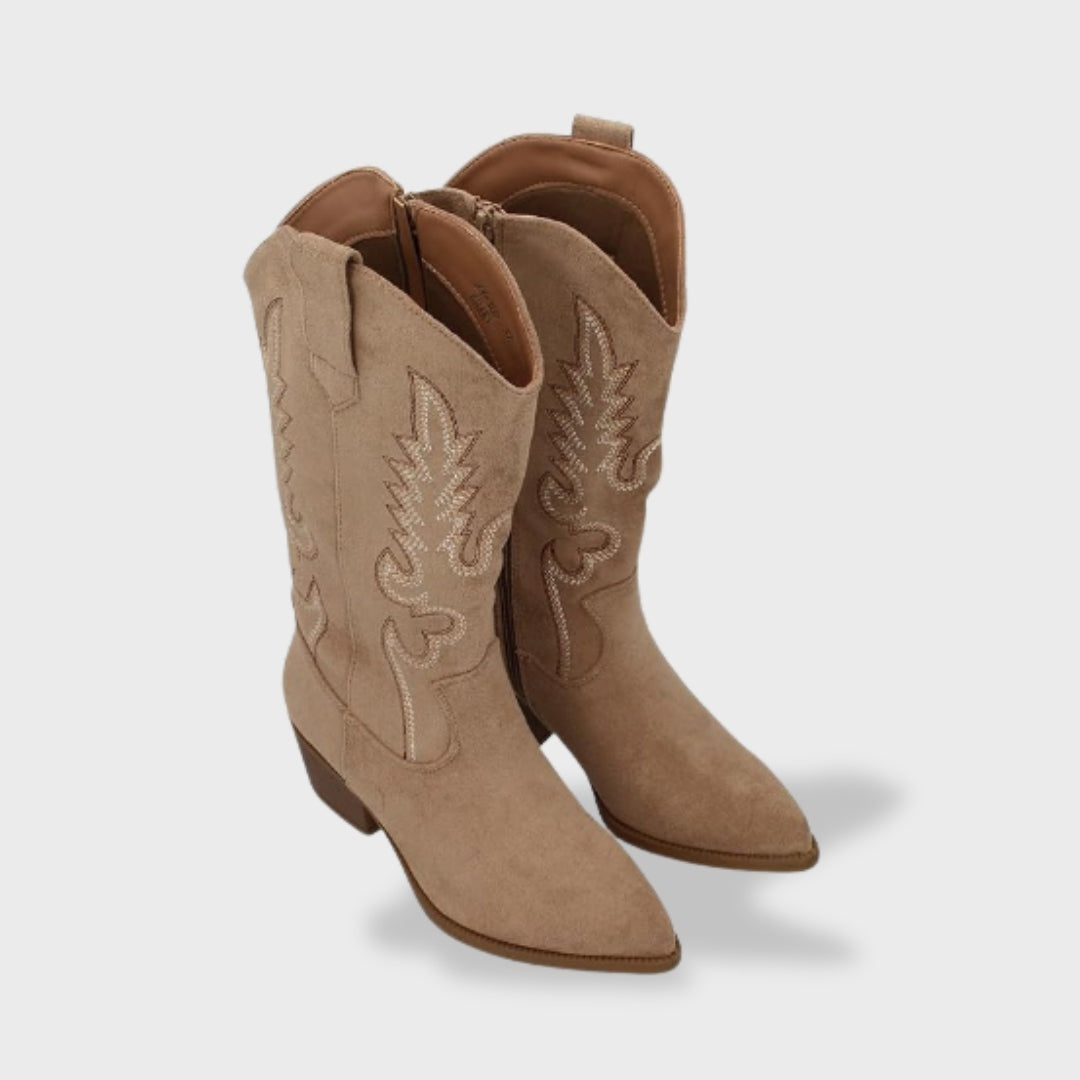 Liv | Cowboy Støvler Dame Ruskind Høj Skaft Broderi