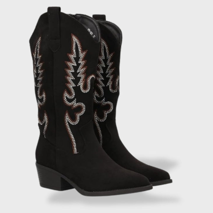 Liv | Cowboy Støvler Dame Ruskind Høj Skaft Broderi