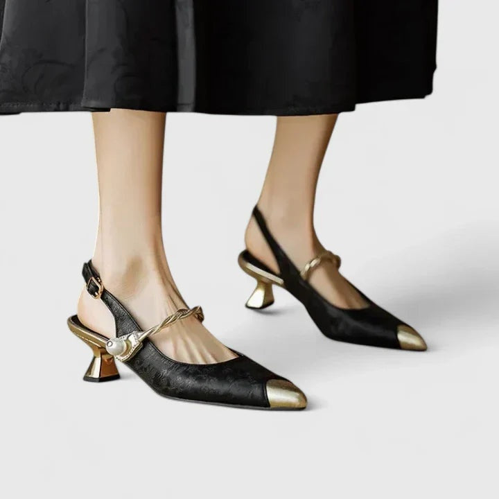 Louise | Stiletter Dame Jacquard Spidst Tå Perlerem