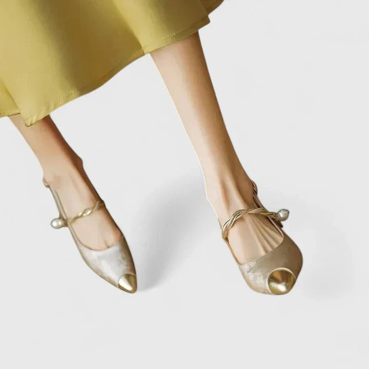 Louise | Stiletter Dame Jacquard Spidst Tå Perlerem