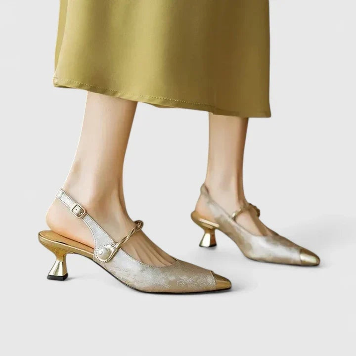 Louise | Stiletter Dame Jacquard Spidst Tå Perlerem
