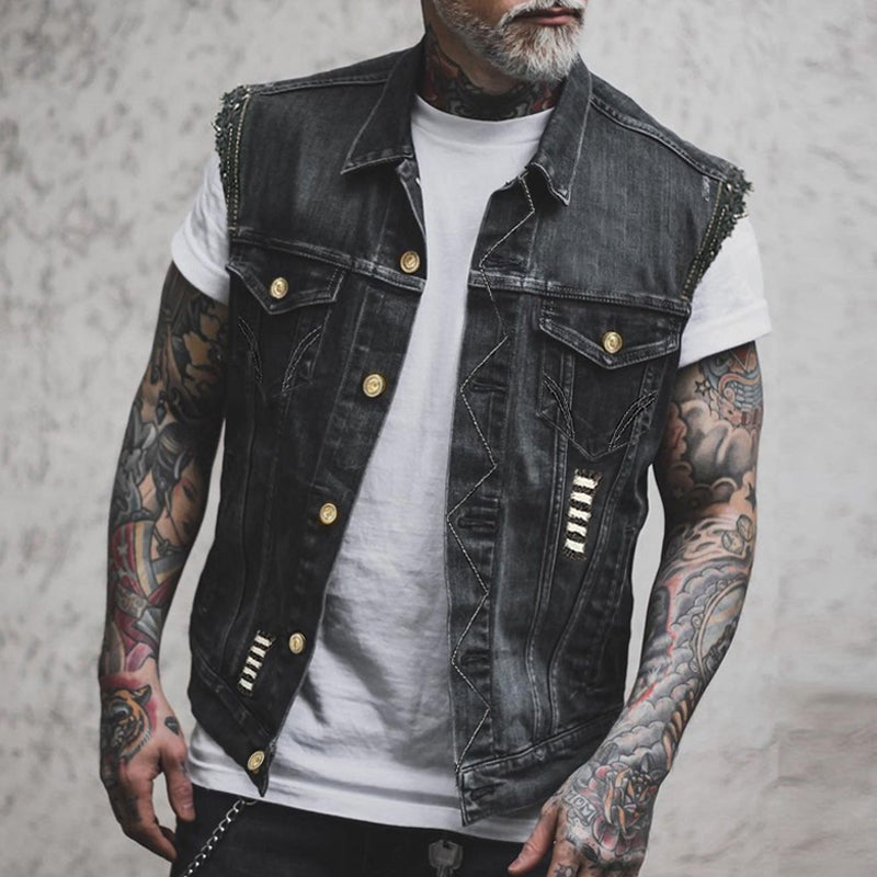 Ludwig | Denim Vest Herre Ærmeløs Streetwear