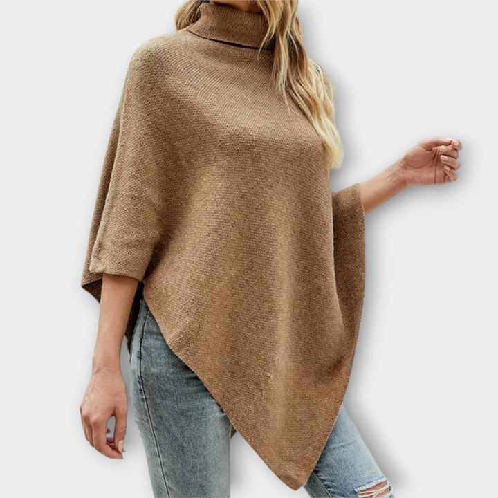 Maja | Poncho Strik Dame Rullekrave Asymmetrisk