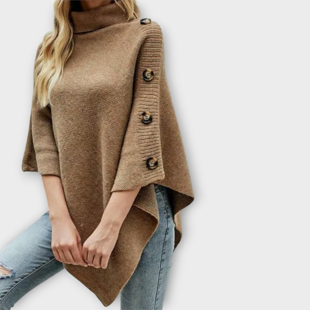 Maja | Poncho Strik Dame Rullekrave Asymmetrisk