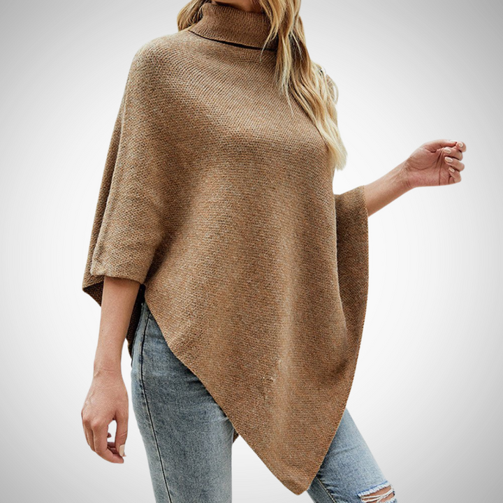 Maja | Strik Poncho Dame Rullekrave Knapdetaljer