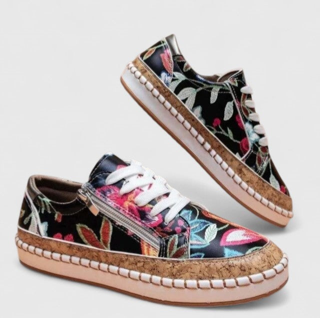 Maria | Sneakers Dame Blomstret Platform Snørebånd