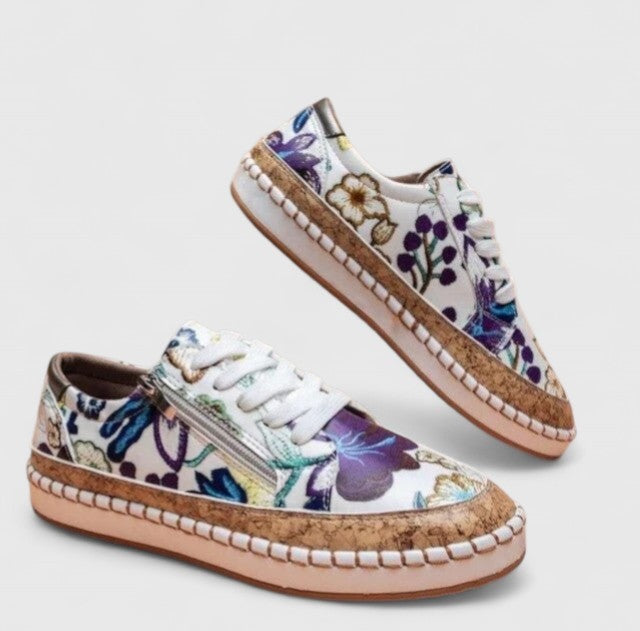 Maria | Sneakers Dame Blomstret Platform Snørebånd