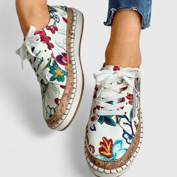 Maria | Sneakers Dame Blomstret Platform Snørebånd