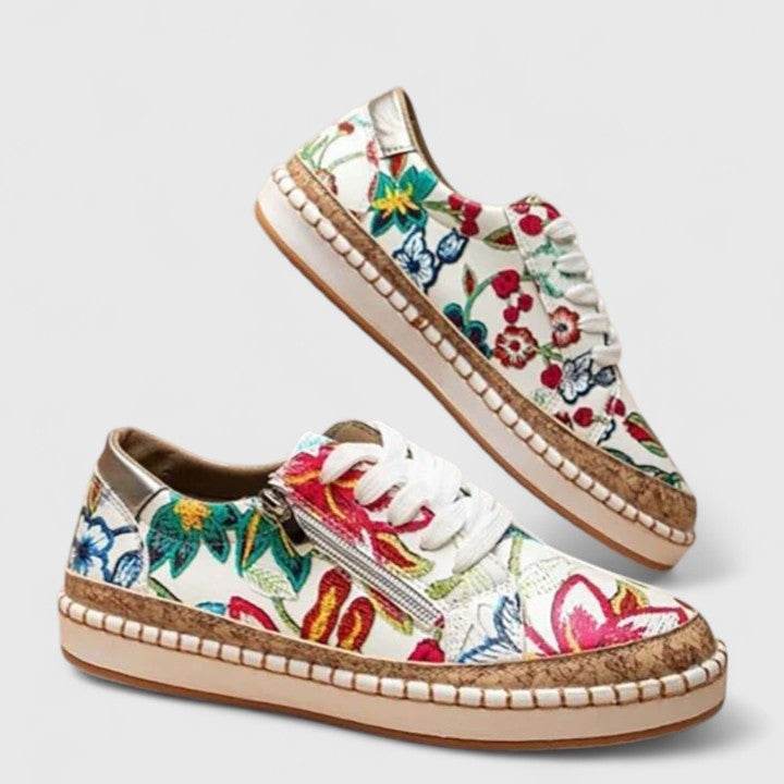 Maria | Sneakers Dame Blomstret Platform Snørebånd