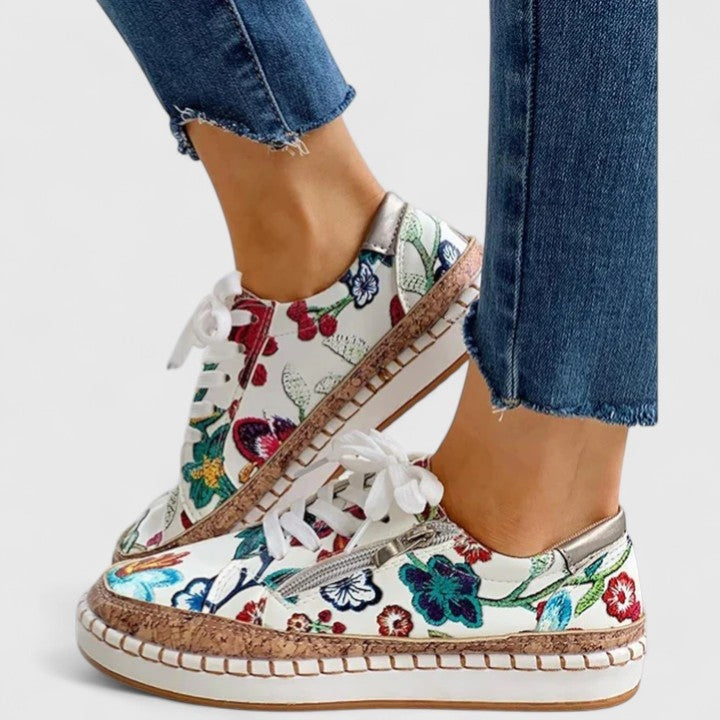 Maria | Sneakers Dame Blomstret Platform Snørebånd