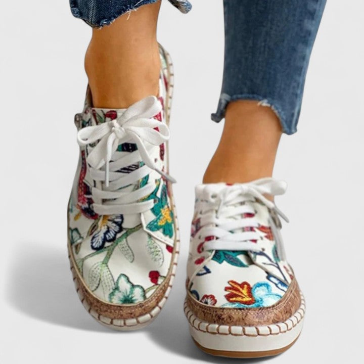 Maria | Sneakers Dame Blomstret Platform Snørebånd