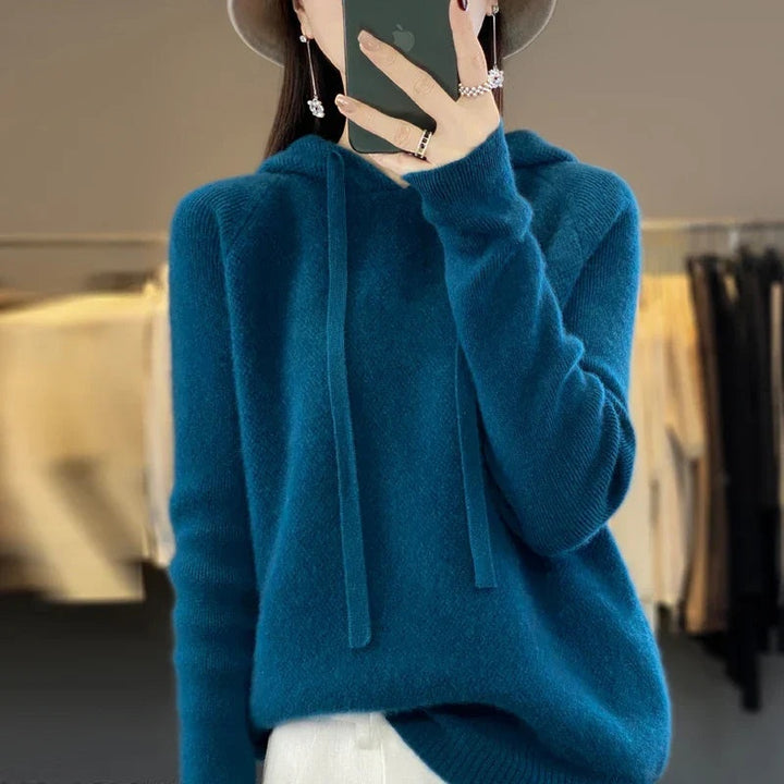 Maria | Sweater med Hætte Dame Merinould Langærmet
