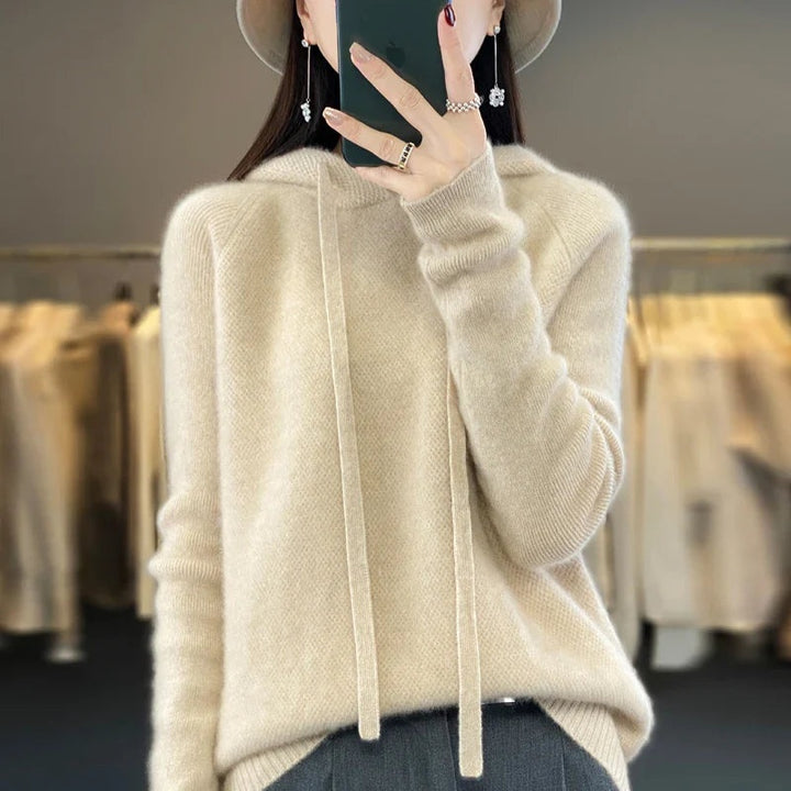 Maria | Sweater med Hætte Dame Merinould Langærmet