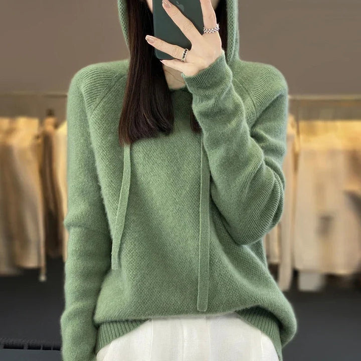 Maria | Sweater med Hætte Dame Merinould Langærmet