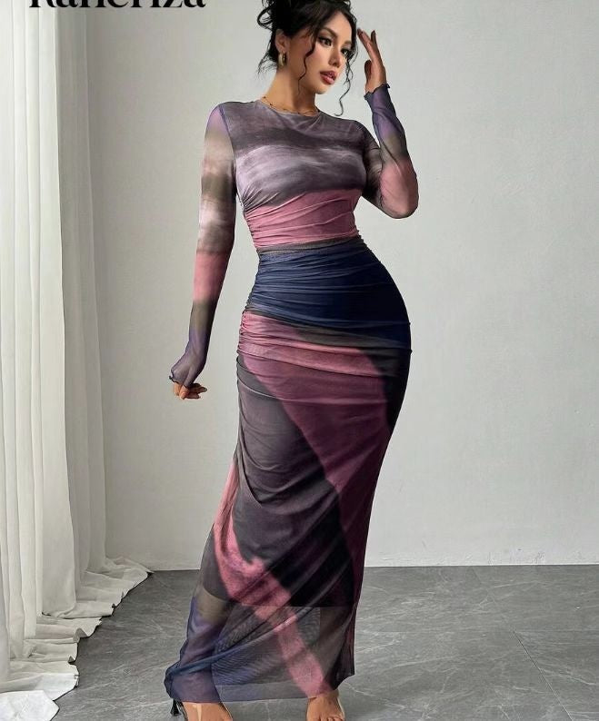Marianne | Festkjoler til Damer Maxi Bodycon Dame Lange Ærmer