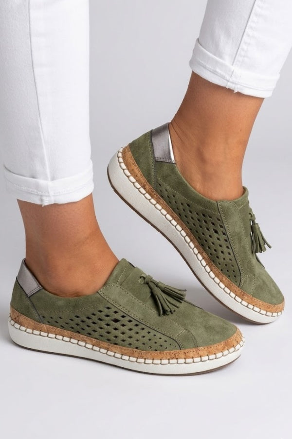 Marianne | Sneakers Dame Slip On Ruskind Kvast Platform