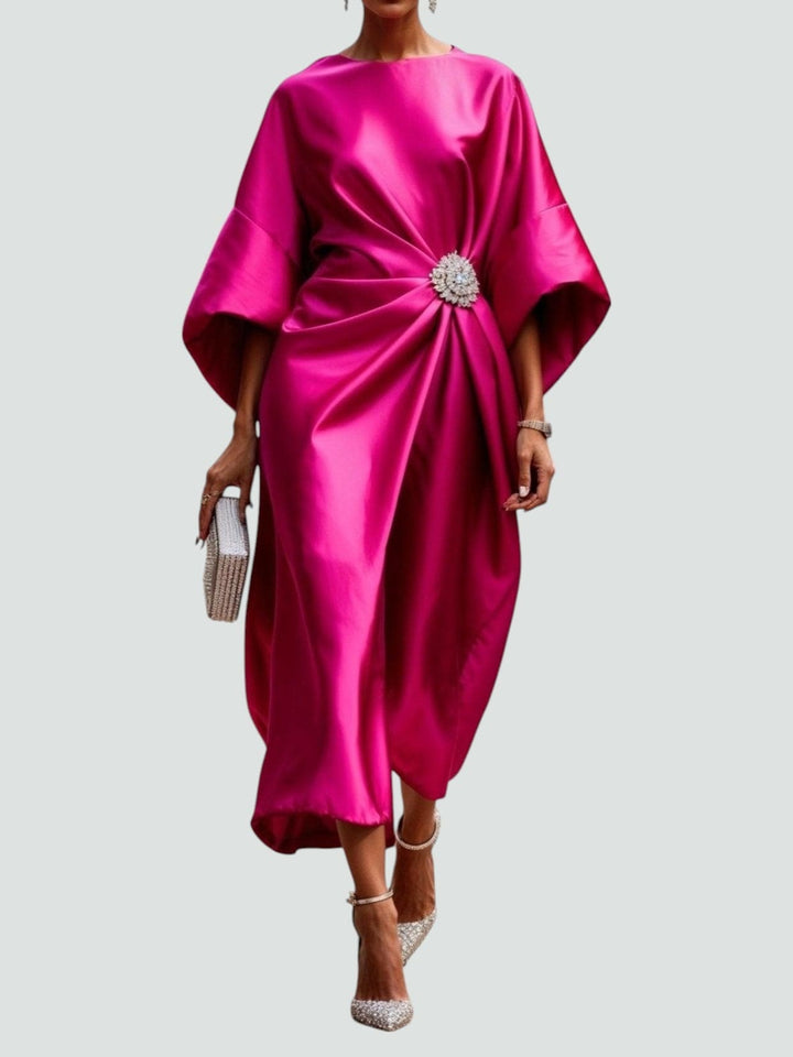 Mathilde | Festkjoler til Damer Satin Midi Dame Broche Detalje