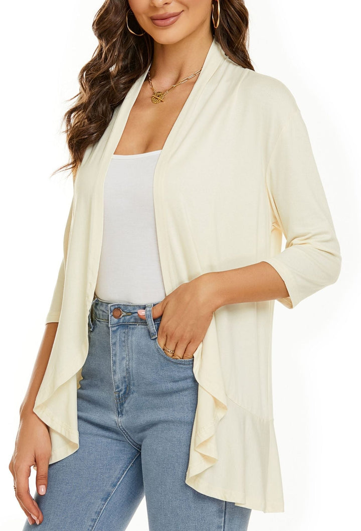 Nanna | Cardigan Dame Åben Front 3/4 Ærmer Draperet